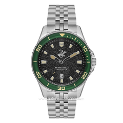Beverly Hills Polo Club BP3559X.360 Silver Ring Green Dial Black Stainless Steel