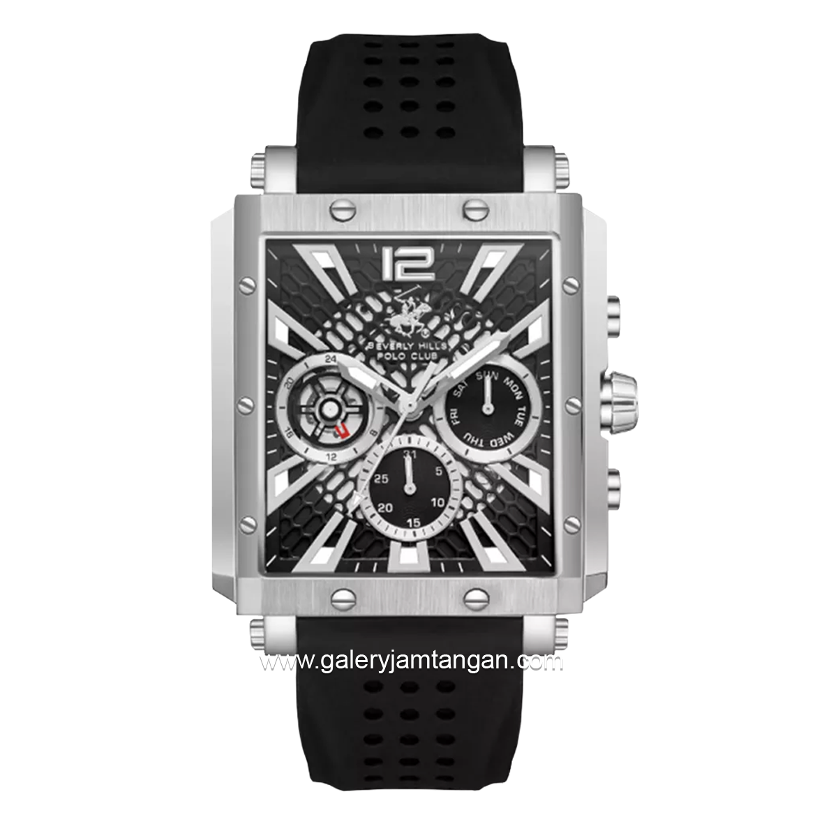 BEVERLY HILLS POLO CLUB BP3661X.351 Black Silver Rubber Strap