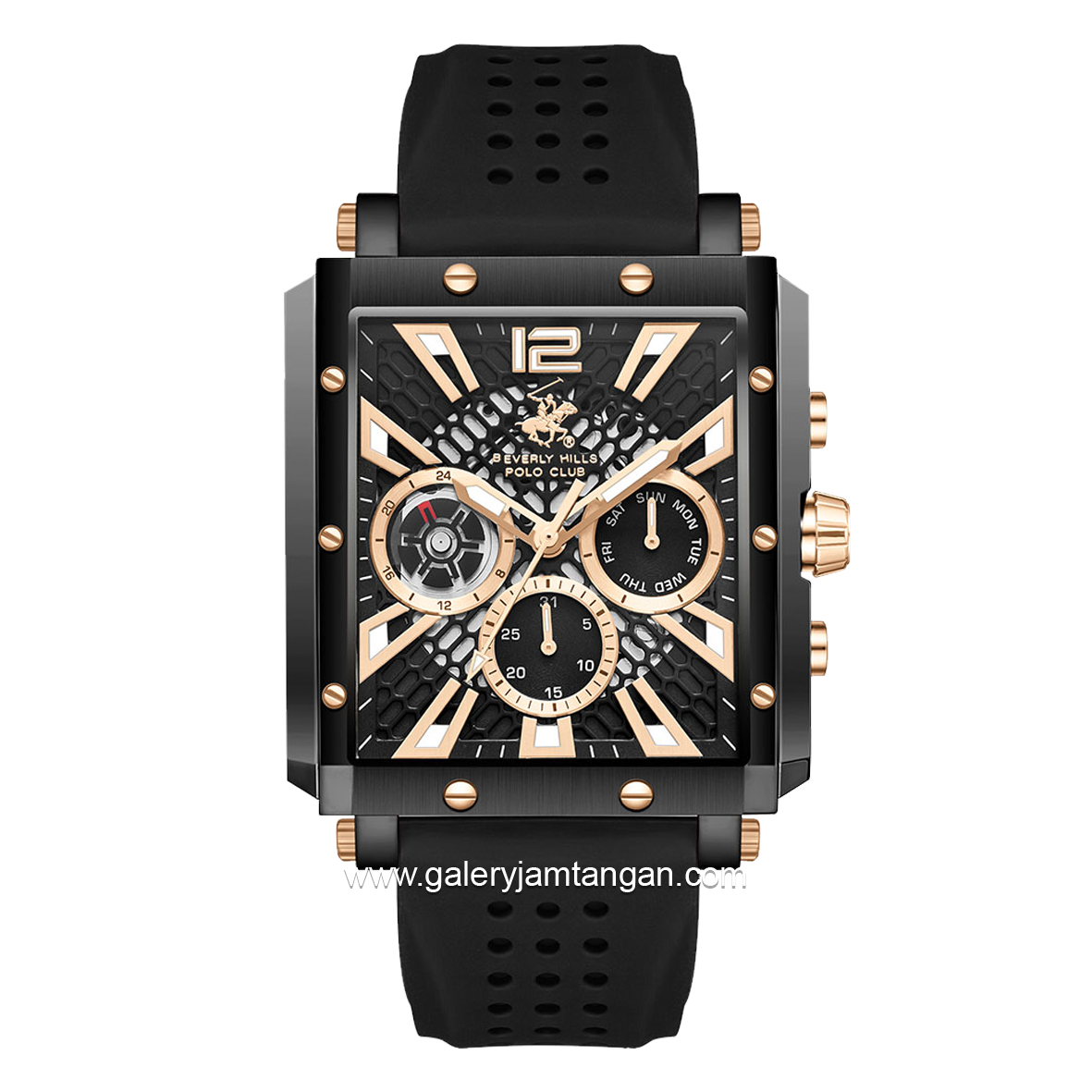 BEVERLY HILLS POLO CLUB BP3661X.651 Black Rosegold Rubber Strap
