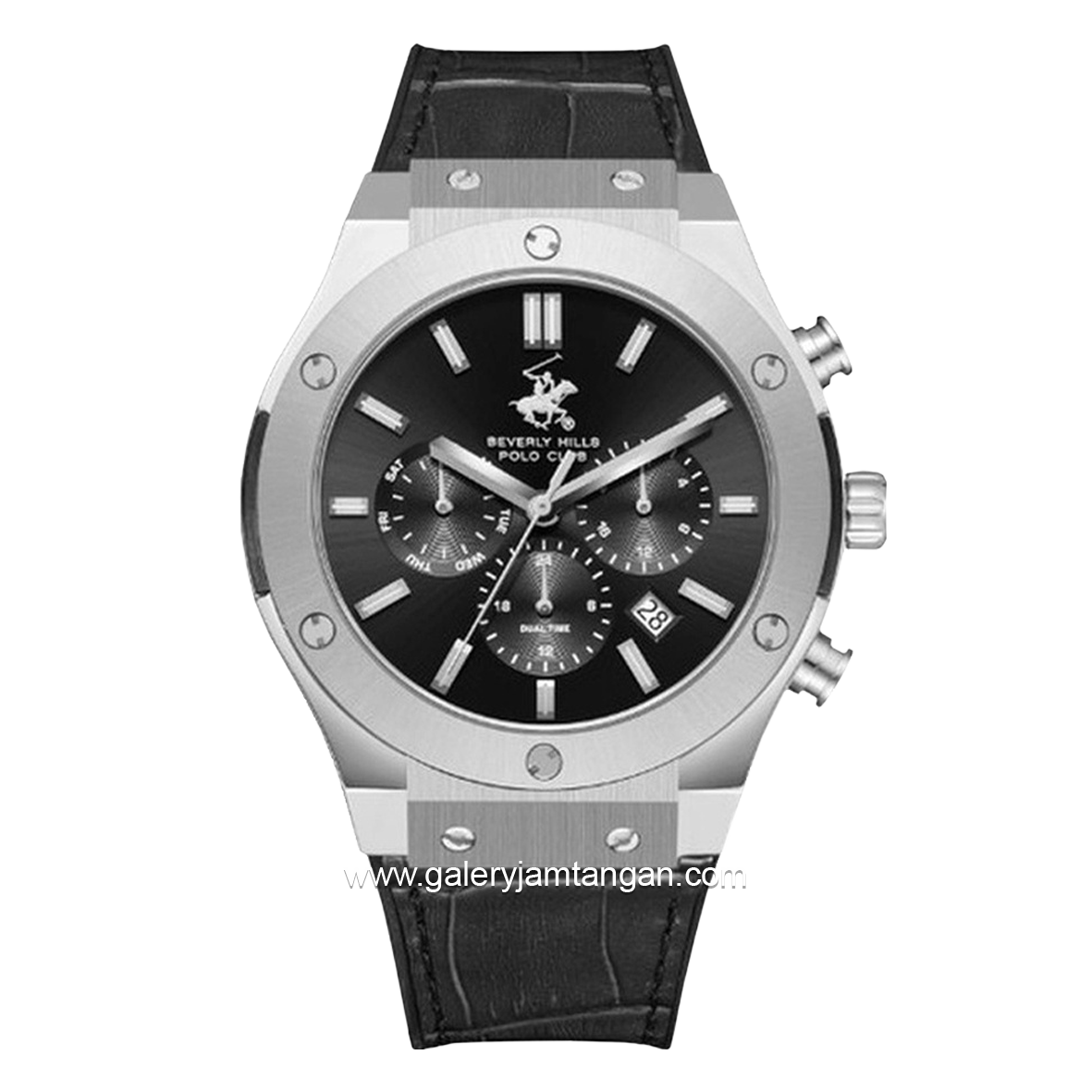 BEVERLY HILLS POLO CLUB BP3690X.366 Black Silver Silicone Leather Strap