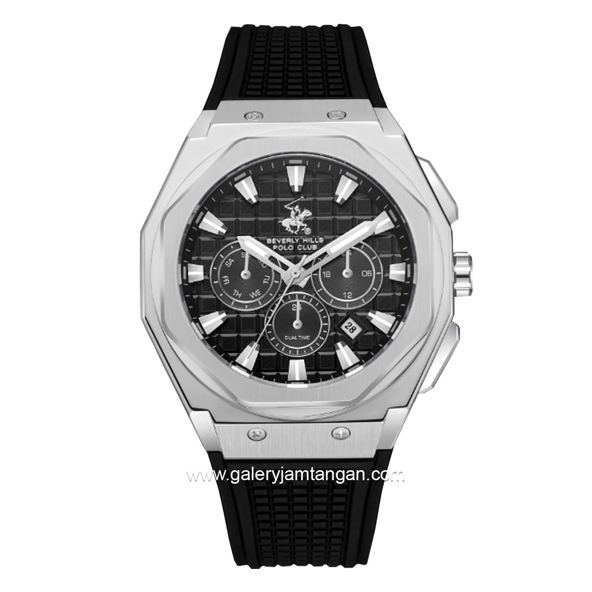 BEVERLY HILLS POLO CLUB BP3718X.351 Black Silver Rubber Strap