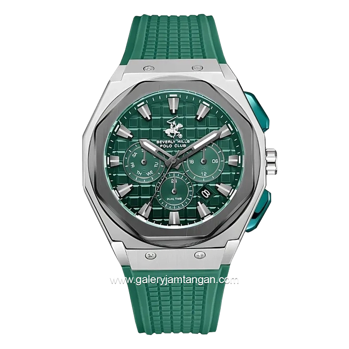 BEVERLY HILLS POLO CLUB BP3718X.375 Green Silver Rubber Strap
