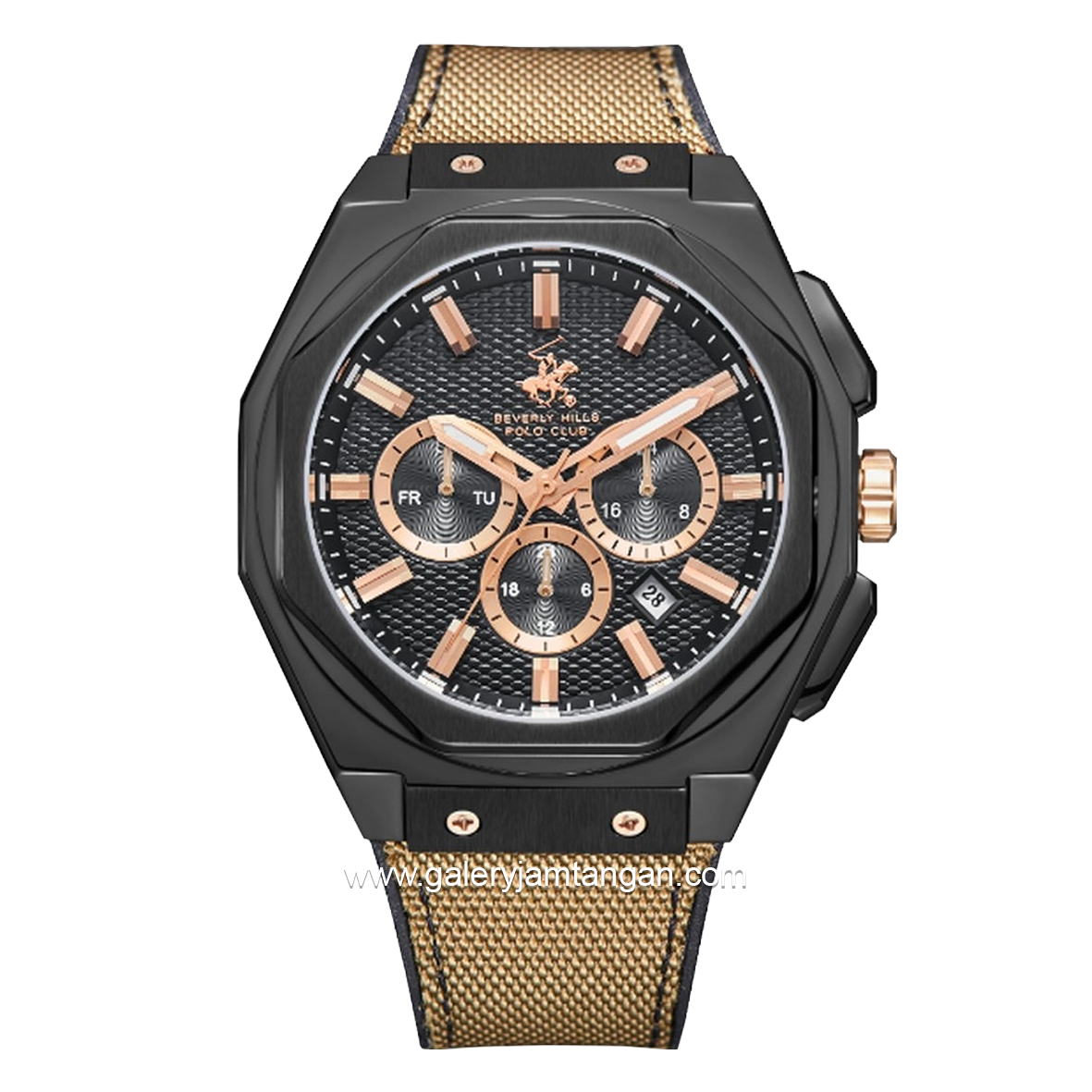 BEVERLY HILLS POLO CLUB BP3719X.055 Multi Function Brown Dial Black Silicone Strap