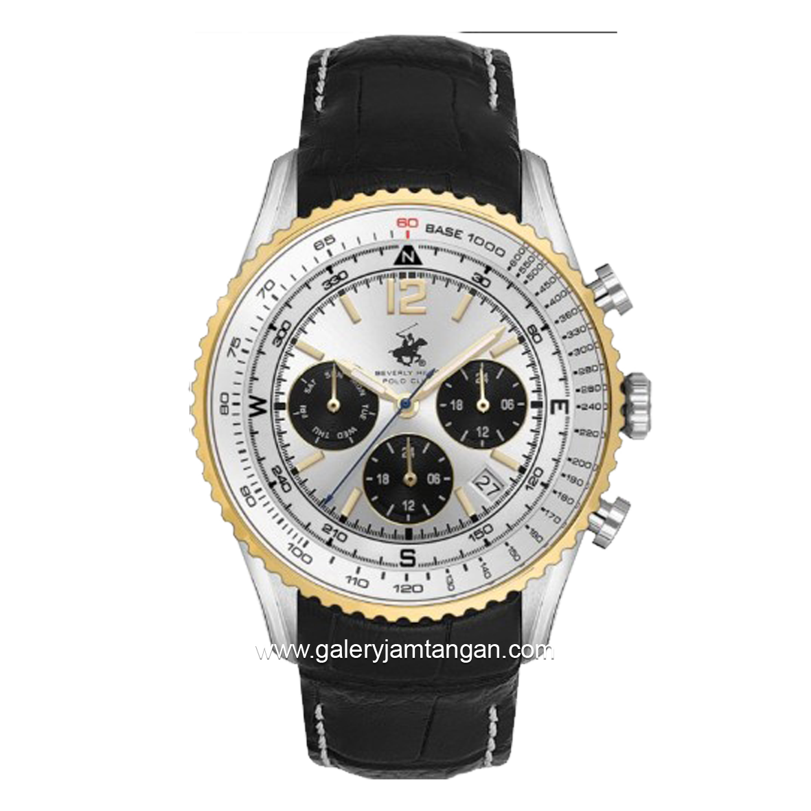 BEVERLY HILLS POLO CLUB BP3723X.331 Black Dial White Leather Strap