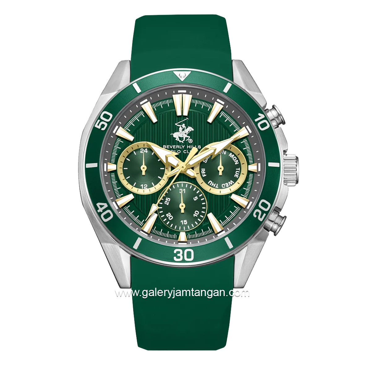 BEVERLY HILLS POLO CLUB BP3730X.375 Multi Function Green Silicone Strap