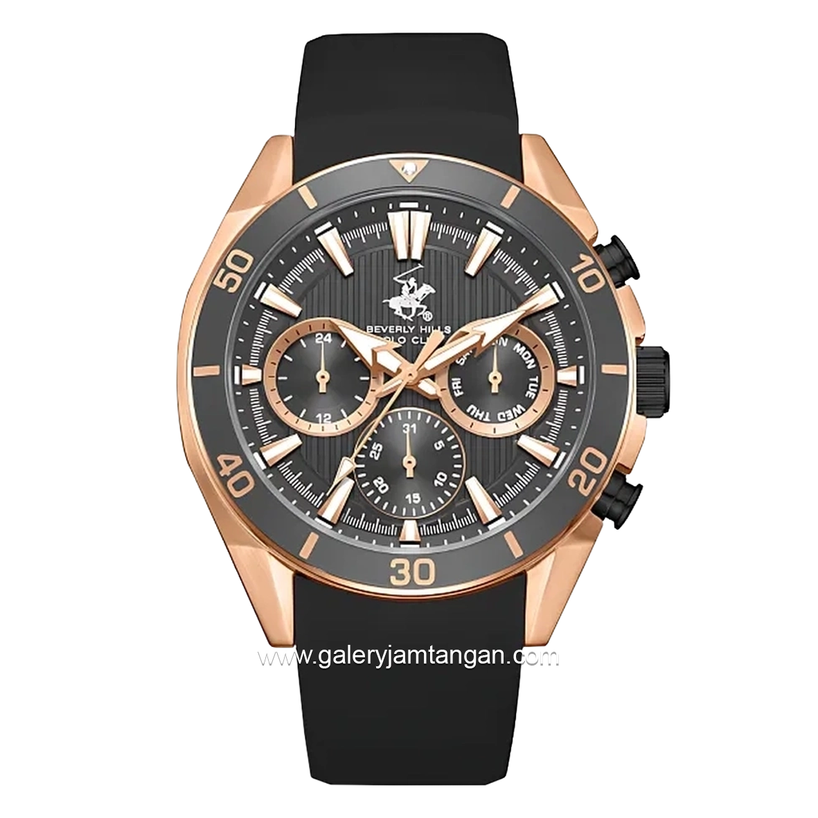BEVERLY HILLS POLO CLUB BP3730X.461 Multi Function Black Rosegold Silicone Strap