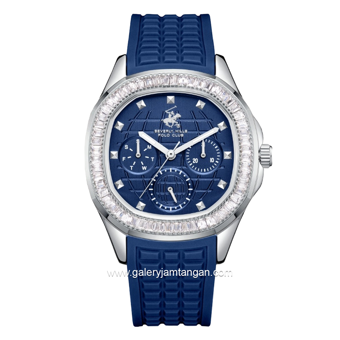 BEVERLY HILLS POLO CLUB BP3735C.399 Multi Function Navy Silver Silicone Strap