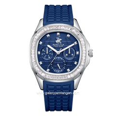 BEVERLY HILLS POLO CLUB BP3735C.399 Multi Function Navy Silver Silicone Strap