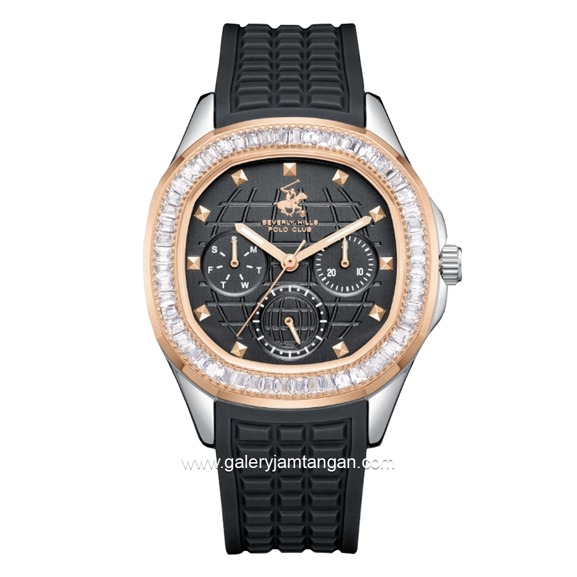 BEVERLY HILLS POLO CLUB BP3735C.551 Multi Function Black Rosegold Silicone Strap