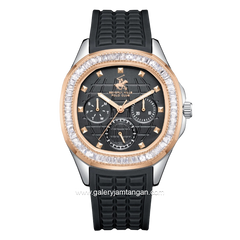 BEVERLY HILLS POLO CLUB BP3735C.551 Multi Function Black Rosegold Silicone Strap