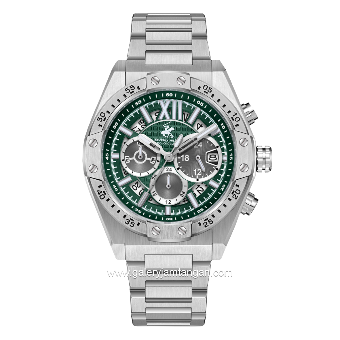 BEVERLY HILLS POLO CLUB BP3743X.370 Silver Dial Green Stainless Steel