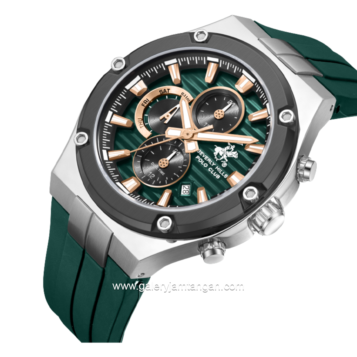 BEVERLY HILLS POLO CLUB BHPC BP3822X.375 Green Silicone Strap