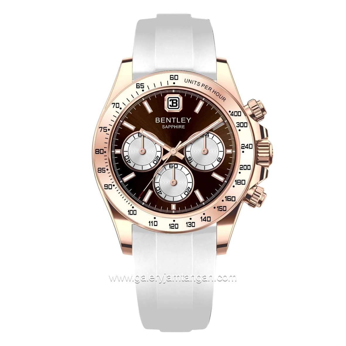 BENTLEY BL-22-40 White Rosegold Dial Brown Rubber Strap
