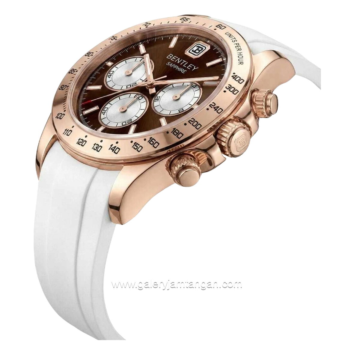 BENTLEY BL-22-40 White Rosegold Dial Brown Rubber Strap