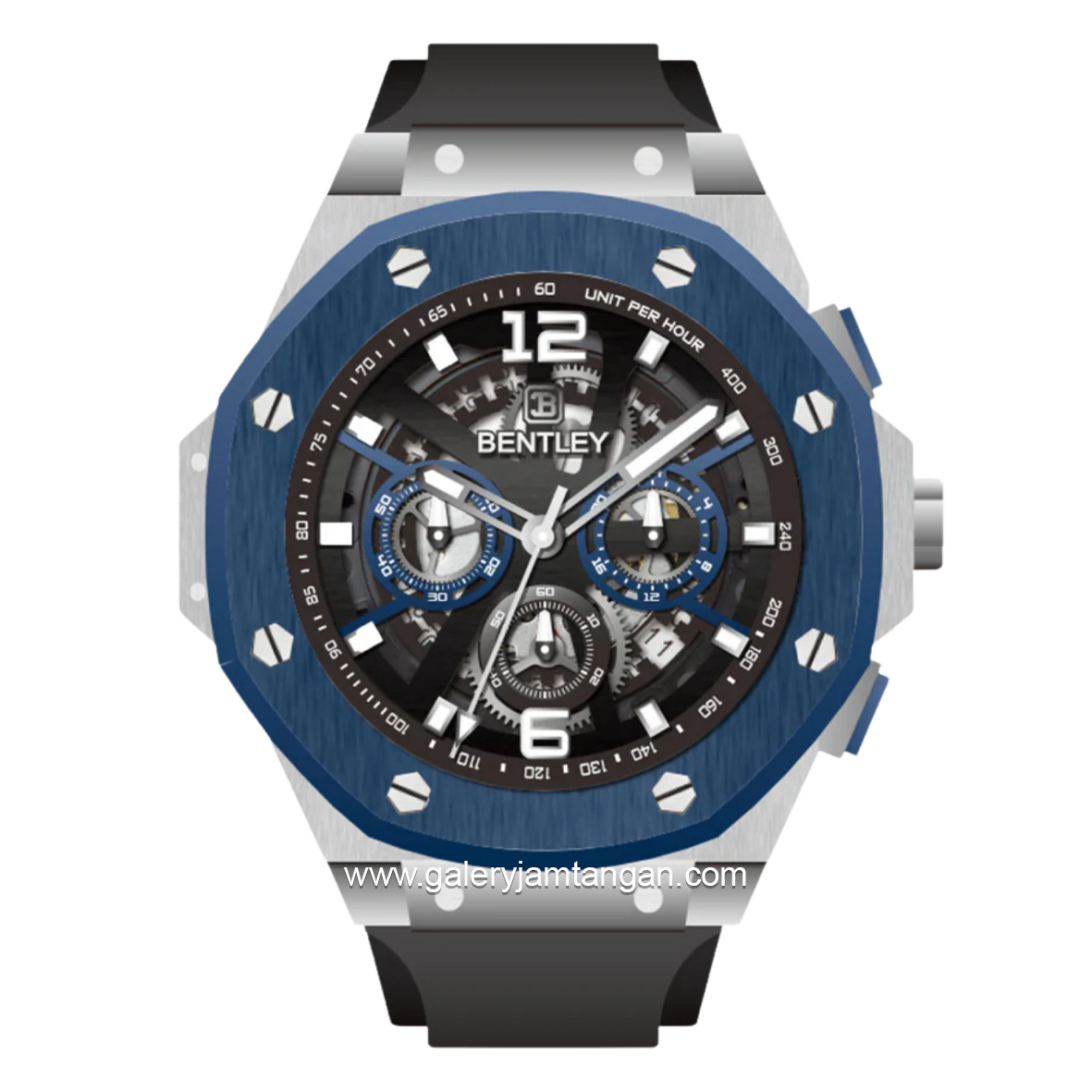 BENTLEY THE KNIGHT BL-25-80 Black Silver Dial Black Rubber Strap