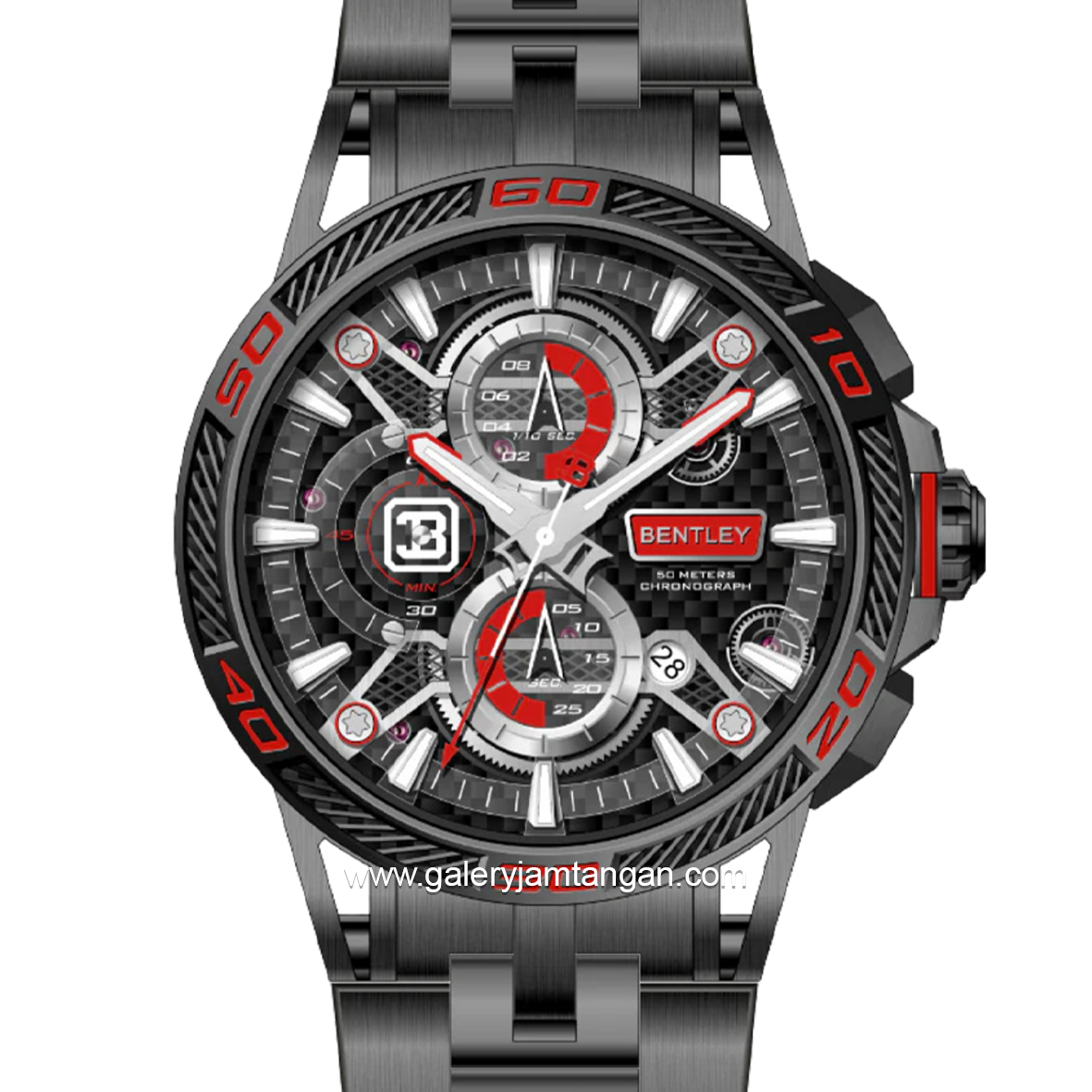 BENTLEY THE OUROBOROS BL-40-27 Chronograph Black Jarum Red Stainless Steel Strap