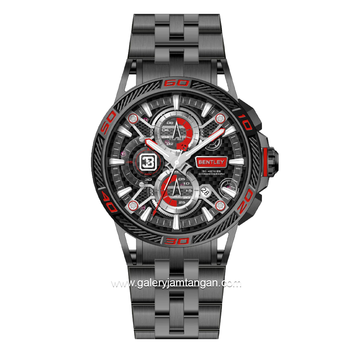 BENTLEY THE OUROBOROS BL-40-27 Chronograph Black Jarum Red Stainless Steel Strap