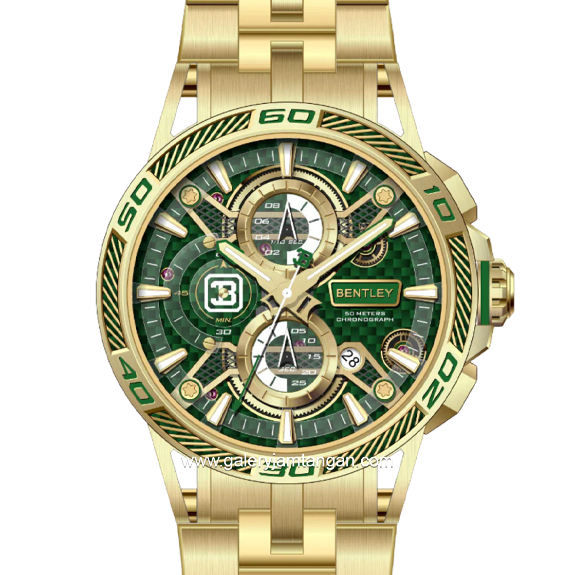 BENTLEY THE OUROBOROS BL-40-31 Chronograph Gold Jarum Green Stainless Steel Strap