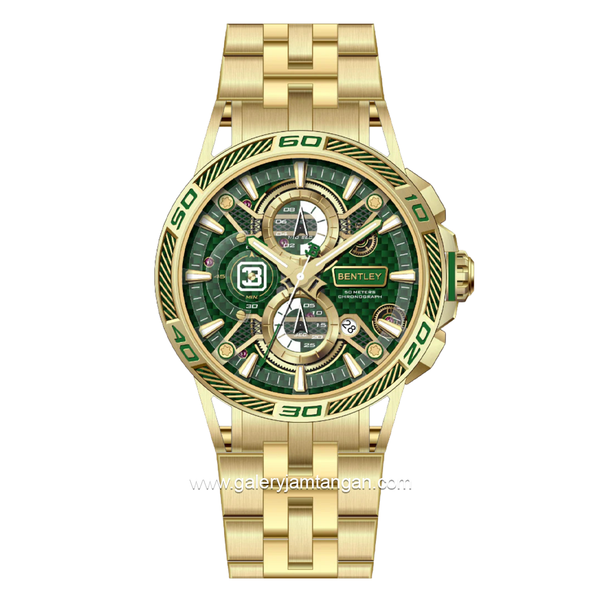 BENTLEY THE OUROBOROS BL-40-31 Chronograph Gold Jarum Green Stainless Steel Strap