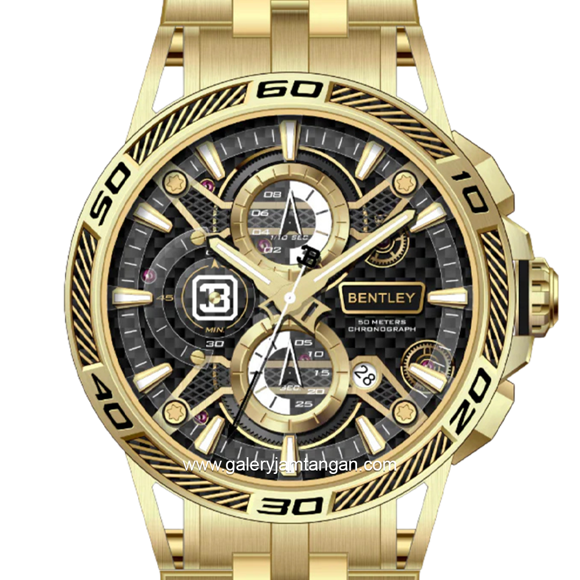 BENTLEY THE OUROBOROS BL-40-33 Chronograph Gold Dial Black Stainless Steel Strap