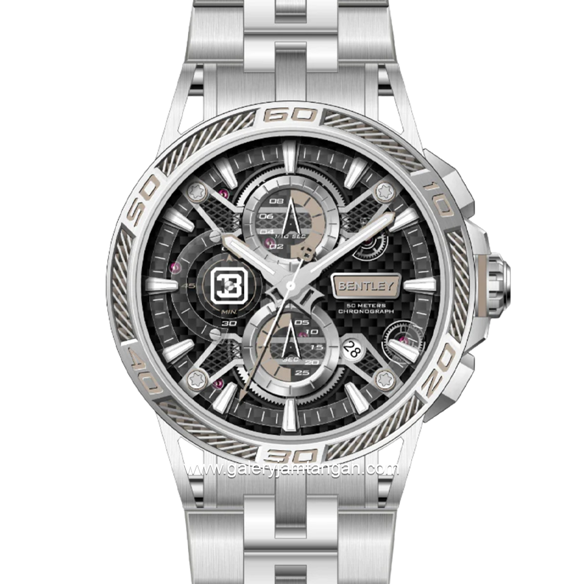 BENTLEY THE OUROBOROS BL-40-69 Chronograph Silver Dial Black Stainless Steel Strap