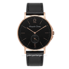Alexandre Christie AC 8458 MSLRGBA Black Rosegold Dial Black Leather Strap