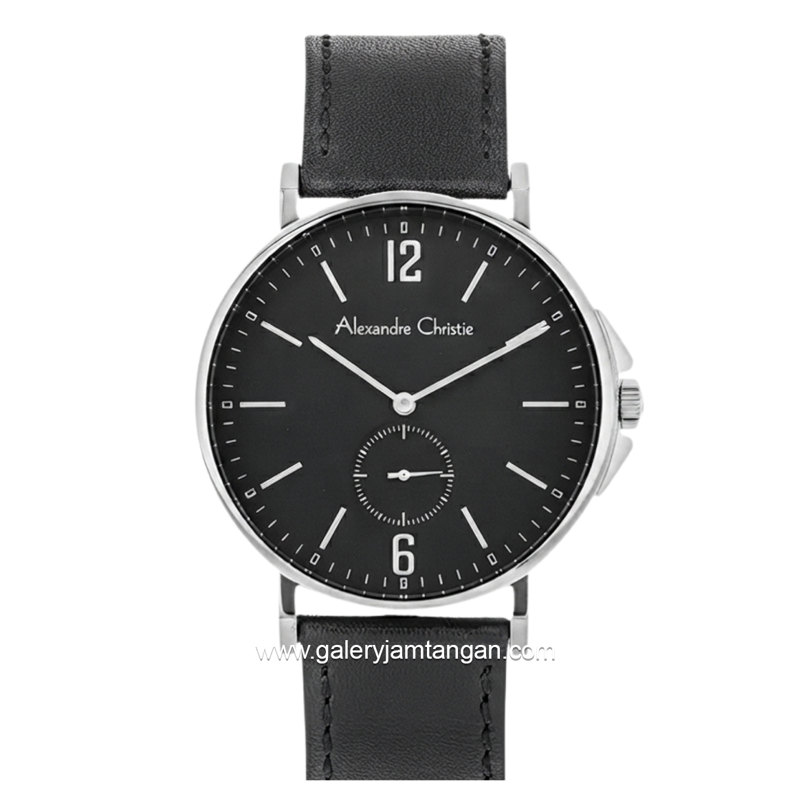 Alexandre Christie AC 8458 MSLSSBA Black Silver Dial Black Leather Strap