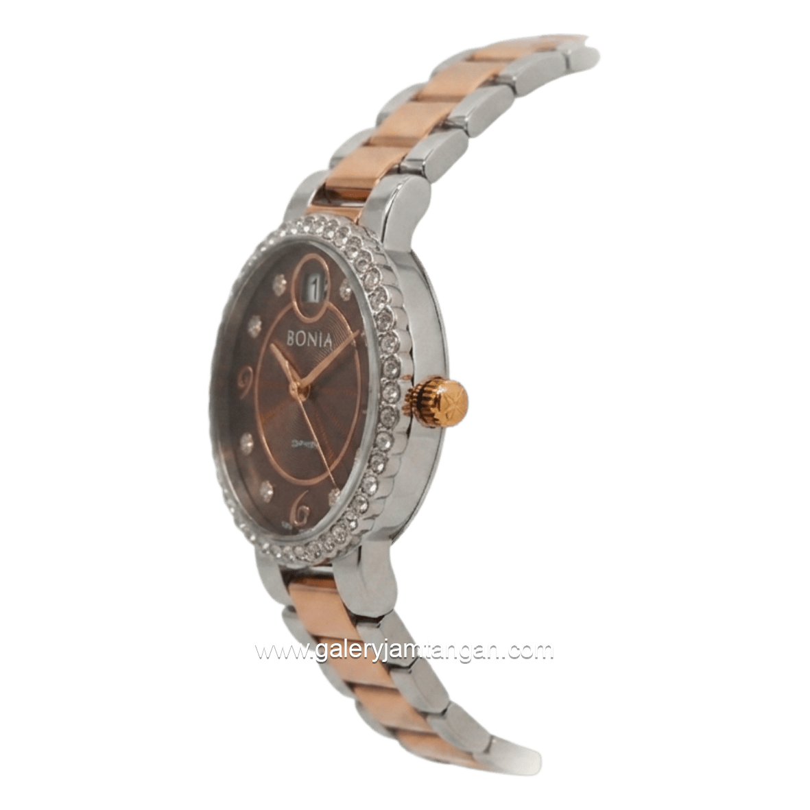 BONIA BNB10368-2647S Silver Combi Rosegold Dial Brown Stainless Steel Strap