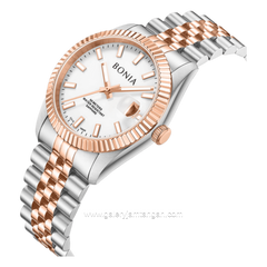 BONIA BNB10550-5612 Silver Rosegold Dial White Stainless Steel Strap