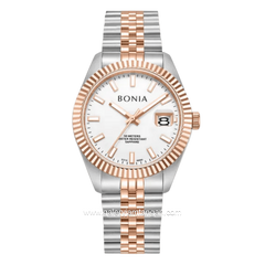 BONIA BNB10550-5612 Silver Rosegold Dial White Stainless Steel Strap