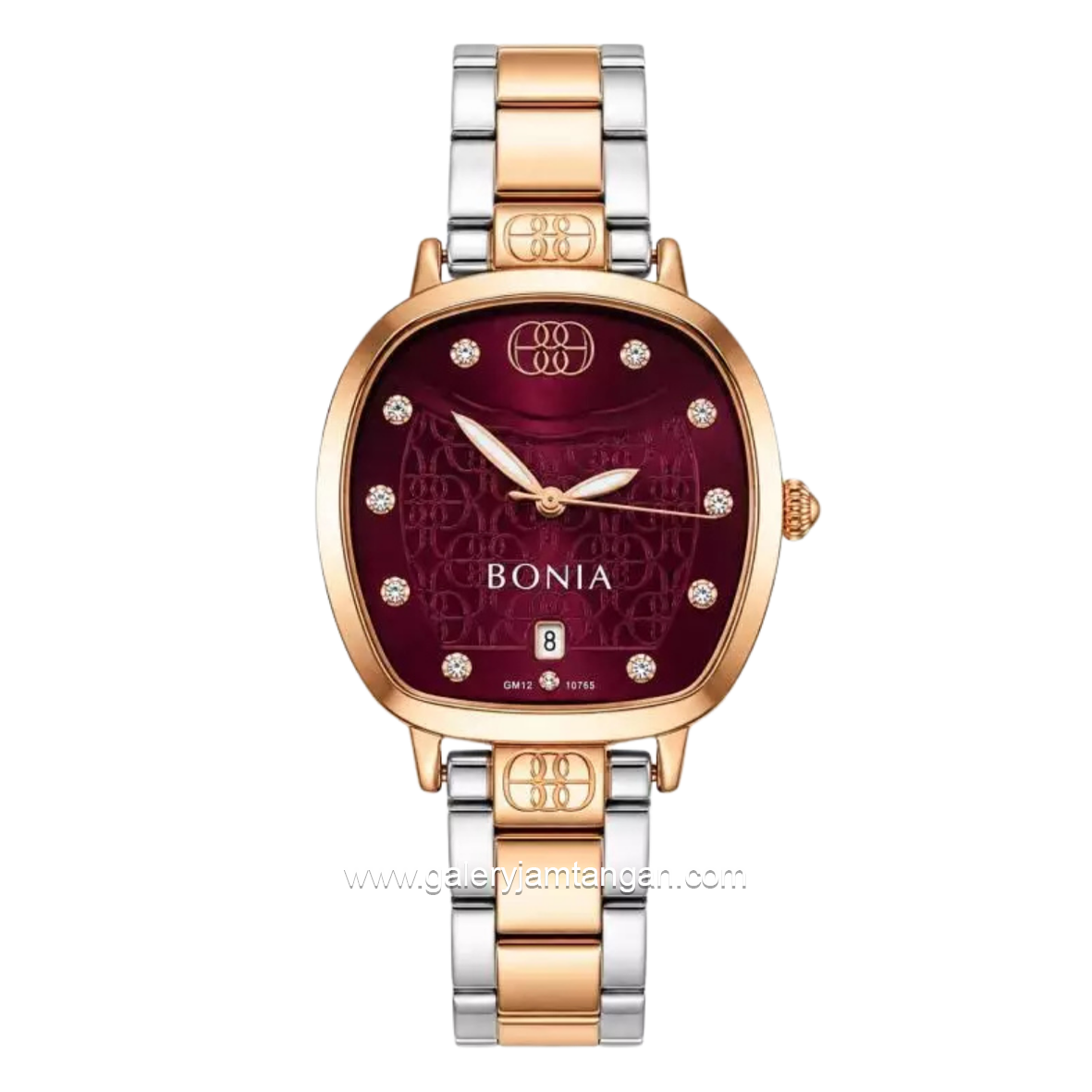 BONIA BNB10765-2667 Silver Combi Rosegold Dial Maroon Stainless Steel Strap