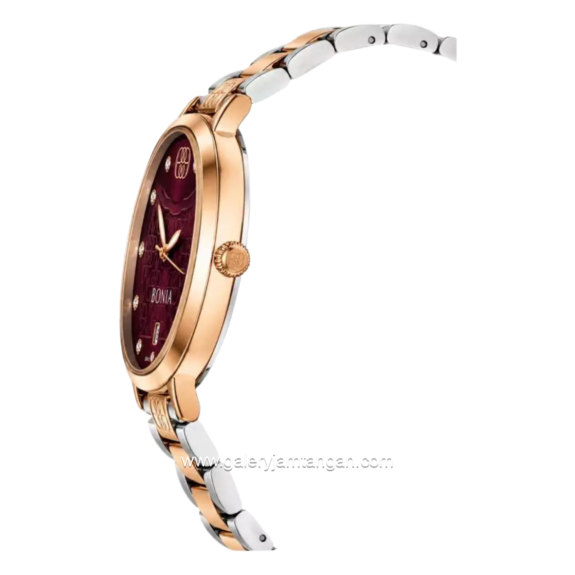 BONIA BNB10765-2667 Silver Combi Rosegold Dial Maroon Stainless Steel Strap