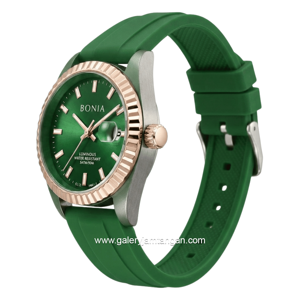 BONIA ELEGANCE BNB10880-2992 Green Rosegold Rubber Strap