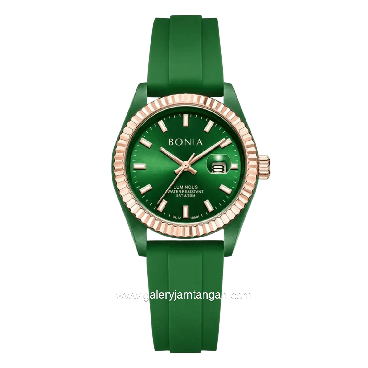 BONIA ELEGANCE BNB10880-2992 Green Rosegold Rubber Strap