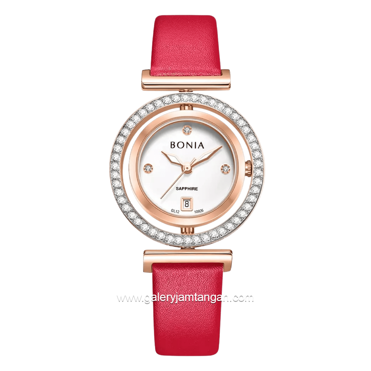 BONIA ELEGANCE BNB10926-2517S Red Rosegold Dial White Leather Strap