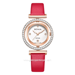 BONIA ELEGANCE BNB10926-2517S Red Rosegold Dial White Leather Strap