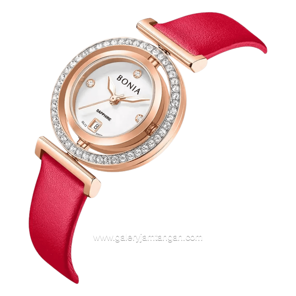 BONIA ELEGANCE BNB10926-2517S Red Rosegold Dial White Leather Strap