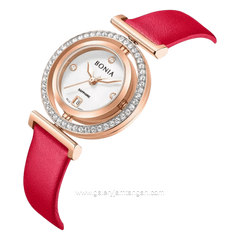BONIA ELEGANCE BNB10926-2517S Red Rosegold Dial White Leather Strap