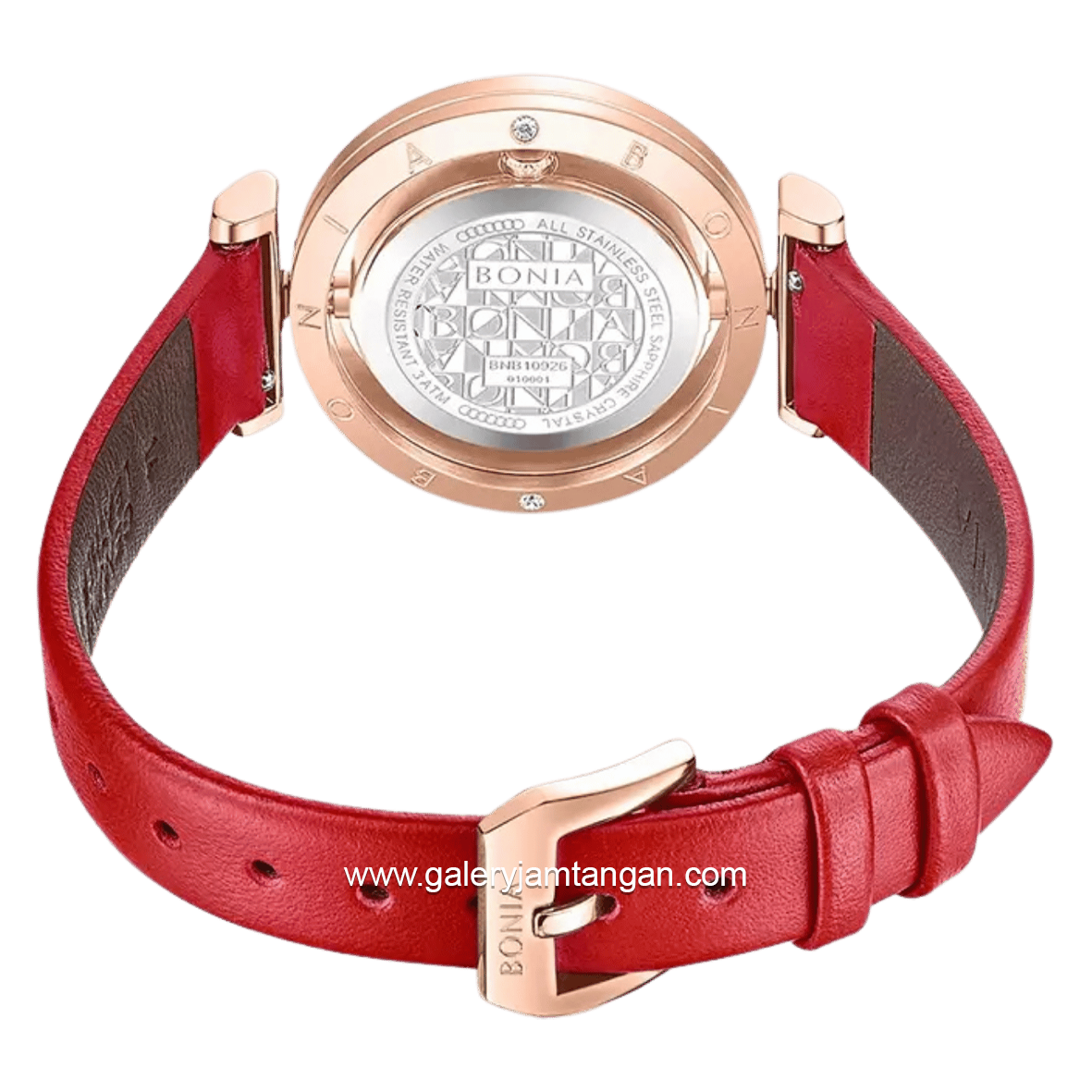 BONIA ELEGANCE BNB10926-2517S Red Rosegold Dial White Leather Strap