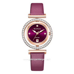BONIA ELEGANCE BNB10926-2567S Wine Red Rosegold Leather Strap