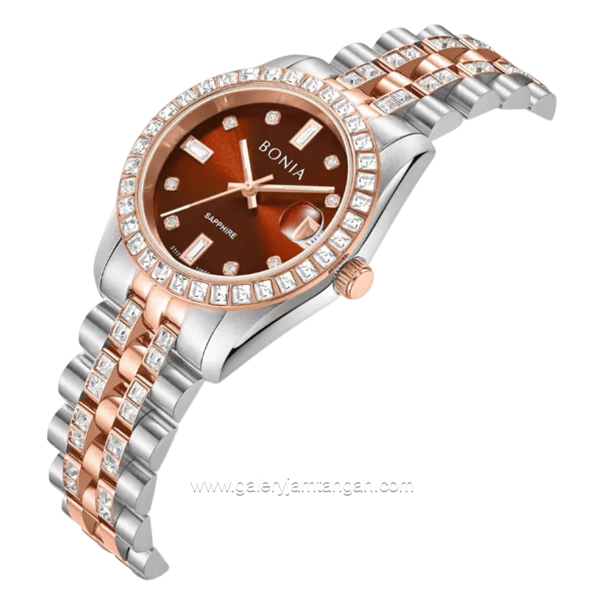 BONIA BNB10950-3647S Silver Rosegold Dial Brown Stainless Steel Strap