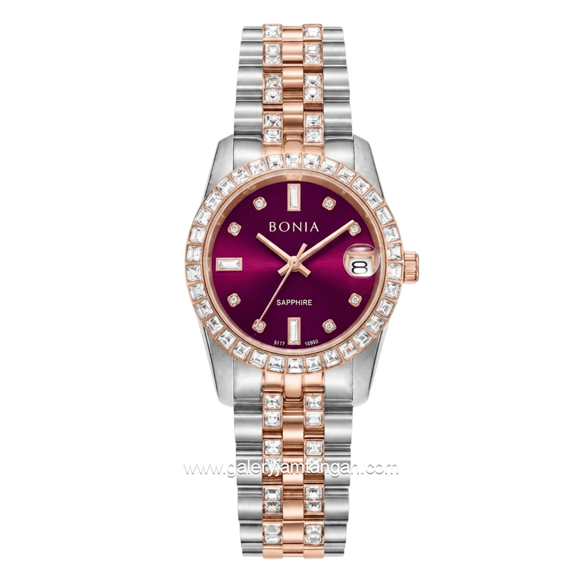 BONIA BNB10950-3667S Silver Combi Rosegold Dial Wine Red Stainless Steel Strap