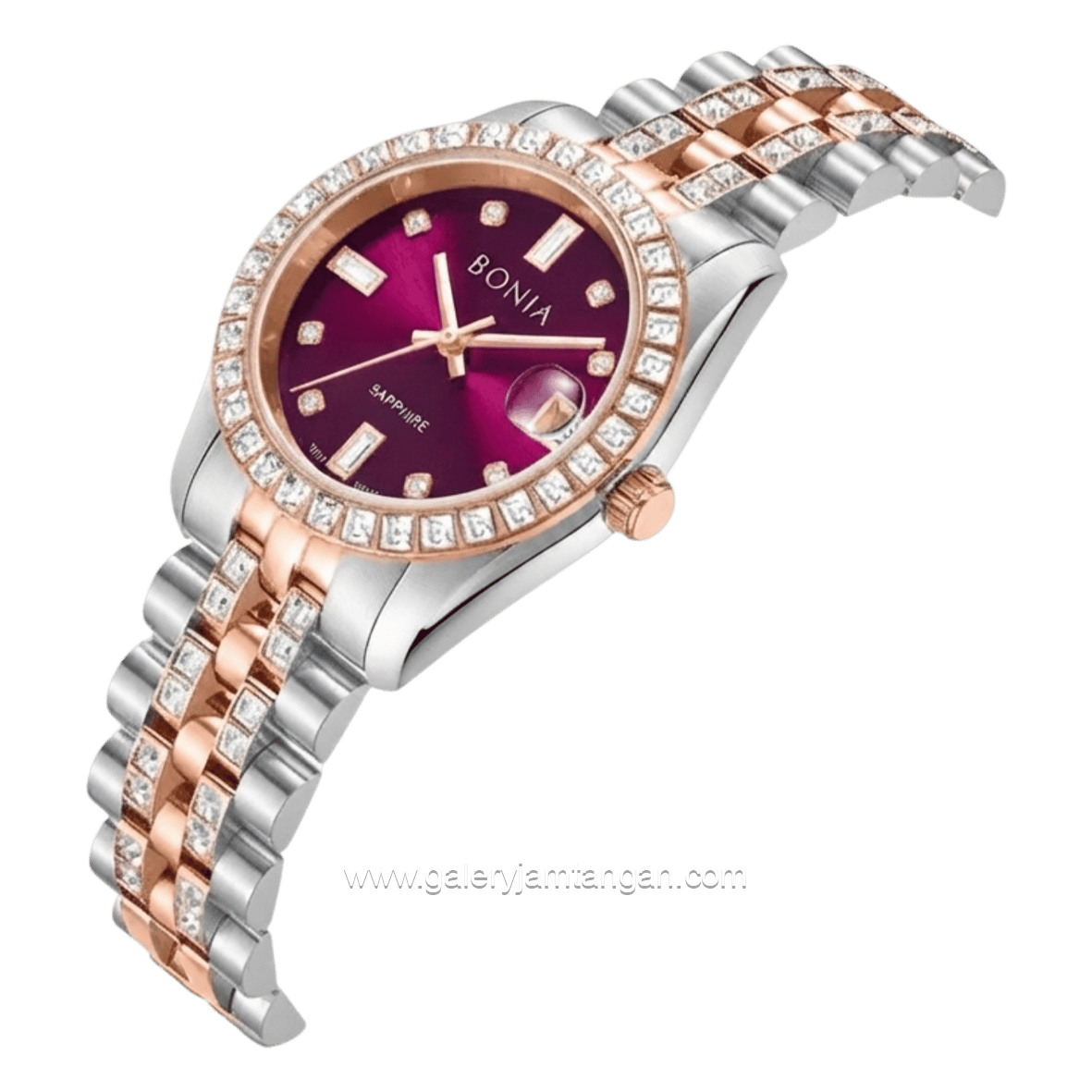 BONIA BNB10950-3667S Silver Combi Rosegold Dial Wine Red Stainless Steel Strap
