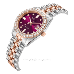 BONIA BNB10950-3667S Silver Combi Rosegold Dial Wine Red Stainless Steel Strap