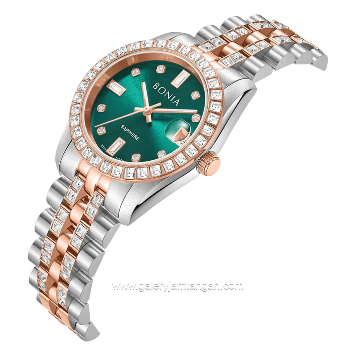 BONIA BNB10950-3697S Silver Combi Rosegold Dial Green Stainless Steel Strap