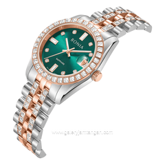 BONIA BNB10950-3697S Silver Combi Rosegold Dial Green Stainless Steel Strap