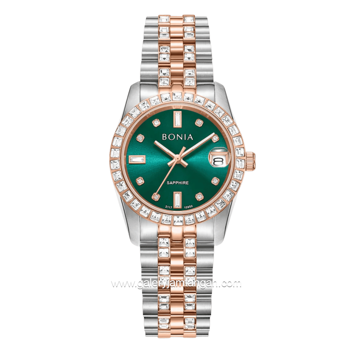 BONIA BNB10950-3697S Silver Combi Rosegold Dial Green Stainless Steel Strap