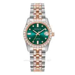 BONIA BNB10950-3697S Silver Combi Rosegold Dial Green Stainless Steel Strap