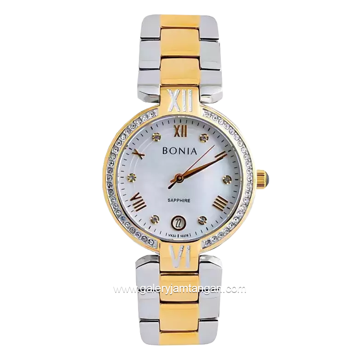 BONIA BNB10376-2153S Combination Silver Gold Dial White MOP Sapphire Crystal Stainless Steel