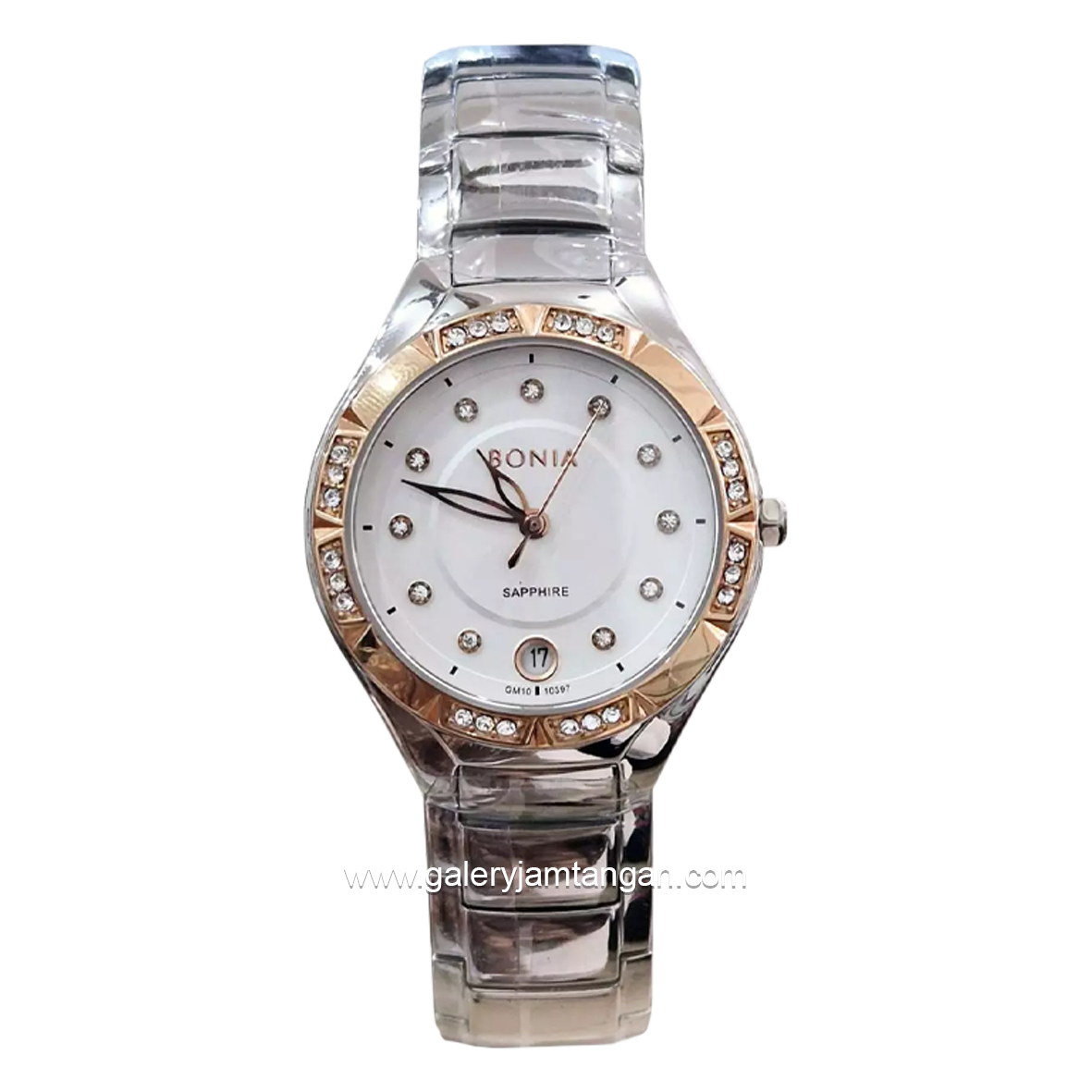 BONIA BNB10397-2317S Silver Rosegold Dial White Sapphire Crystal Stainless Steel